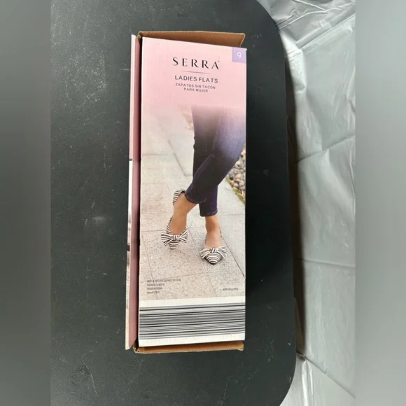 Serra Black and White Striped Flats with Bow - Picture 10 of 10